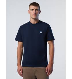 North Sails für Herren. 692970 T-Shirt mit marineblauem Logoaufnäher (S), Lässig, Kurzarm, Bio-Baumwolle, Nachhaltig von North Sails