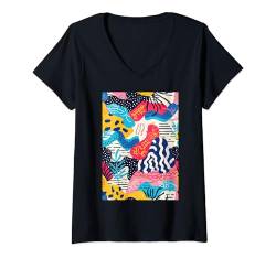 Damen 90er Jahre Stil Muster Kunst Retro T-Shirt mit V-Ausschnitt von Nostalgic Arts 90s Retro Graphic