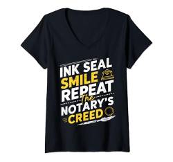 Damen Ink Seal Smile Wiederhole das Credo des Notars, Notar T-Shirt mit V-Ausschnitt von Notary Supplies