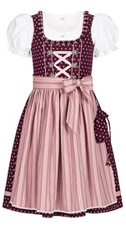 Nübler Dirndl Mädchen - 3 teiliges Set Dirndl Kleid mit Trachtenbluse und Schürze traditionell - Moderne bayrische Tracht, NABILA Beere Beere Gr. 74 von Nübler