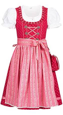 Nübler Dirndl Mädchen - 3 teiliges Set Dirndl Kleid mit Trachtenbluse und Schürze traditioneller Stil - moderne bayrische Tracht, DIANA Beere, Größe:98 von Nübler