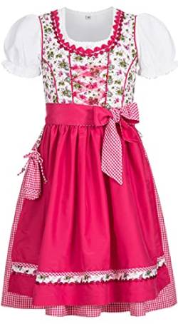 Nübler Dirndl Mädchen - 3 teiliges Set Dirndl Kleid mit Trachtenbluse und Schürze traditioneller Stil - Moderne bayrische Tracht, Natalie Weiß, Größe:152 von Nübler