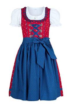 Nübler Dirndl Mädchen - 3 teiliges Set Dirndl Kleid mit Trachtenbluse und Schürze tradtionell - moderne bayrische Tracht, EMILIA Rot, Größe:98 von Nübler