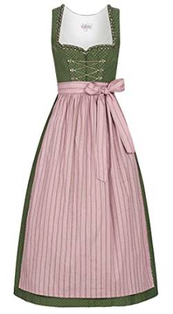 Nübler Dirndl lang Damen - 2 teilig inkl. Kleid und Dirndl Schürze im Landhausstil, Rocklänge 90cm - Moderne bayrische Tracht, THEA Oliv, Größe:46 von Nübler