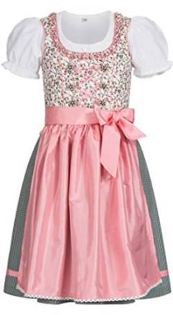 Nübler Dirndl Mädchen - 3 teiliges Set Dirndl Kleid mit Trachtenbluse und Schürze im traditionellen Stil - Moderne bayrische Tracht, NINA Weiß, Größe:122 von Nübler