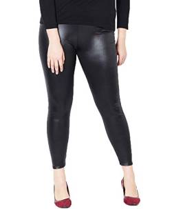 Nuofengkudu Damen Schwarz Leder Leggings Große Größen Stretch Lederhose Seamless Lederleggins Figurformende Classic Push up Tights Hosen Strumpfhosen XL von Nuofengkudu