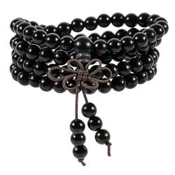 Nupuyai Holz 108 Perlen Mala Armband für Damen Herren, 6mm Rosenkranz Holzperlen buddhistische Gebetskette tibetische Wickelarmband Meditation Reiki Schmuck für Frauen, schwarz von Nupuyai