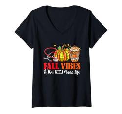 Damen Fall Funny Vibes And That NICU Nurse Thanksgiving Job Team T-Shirt mit V-Ausschnitt von Nurse Thanksgiving Costume