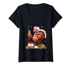 Damen Nurse Job Thanksgiving Fall Turkey Matching Nursing Team T-Shirt mit V-Ausschnitt von Nurse Thanksgiving Costume