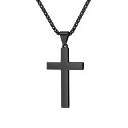 OAKKY Unisex Klassisch Einfach Glänzend Glatt Kreuz Biker Kruzifix Amulett Paar Halskette Edelstahl Schwarz Keine Kette von OAKKY