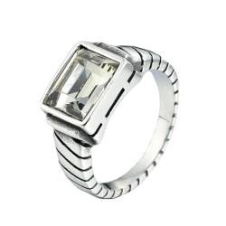 OAKKY Unisex Retro Einfache Rille Geformte Geometrie Quadratschliff Edelstein Siegelring Edelstahl Ehering Weiß Größe 62 (19.7) von OAKKY