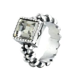 OAKKY Unisex Retro Punk Geometrie 2 Reihen Perlenförmiger Quadratischer Schliff Edelstein Siegelring Edelstahl Ehering Weiß Größe 62 (19.7) von OAKKY