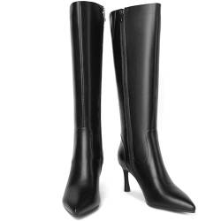 OAKUMSAS Kniehohe Stiefel für Damen, Leder, hoher Absatz, sexy, spitzer Zehenbereich, modisch, Stiletto, lang, hohe Stiefel mit seitlichem Reißverschluss für Herbst und Winter, Schwarz, 38.5 EU von OAKUMSAS