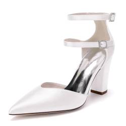 OAUSZC Elfenbein,41 EU, Damen Knöchelriemen Brautschuhe Blockabsatz Pumps Satin Spitze Zehen Party Hochzeitsschuhe CG2230-13 von OAUSZC