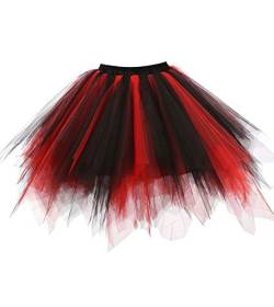 OBBUE Damen 1950er Vintage Ballett Blase Tutu Unregelmäßig Tüll Retro Petticoat Schwarz-Rot-XXL von OBBUE