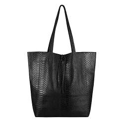 OBC Made in Italy Damen Leder Tasche XXL DIN-A4 Schlange Shopper Tote Hobo Bag Henkeltasche Handtasche Umhängetasche Ledertasche Schultertasche (Schwarz (Schlange)) von OBC Only-Beautiful-Couture