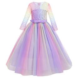 OBEEII Blumensmädchenkleid Prinzessin Festliches Kinder Mädchen Kleid Festzug Hochzeit Partykleid Brautjungfern Kleidung Spitze Tüll Cocktailkleid Abendkleid rainbow01 5-6 Jahre von OBEEII