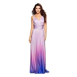 OBEEII Damen Sexy Maxikleid Elgant V-Ausschnitt Rückenfrei Neckholde Gefaltet Plisse Abendkleider Ärmellos Schulterfrei Abschluss Bandage Rücken Kreuz Brautjunfer Langes Sommer Party Kleid Violett S von OBEEII