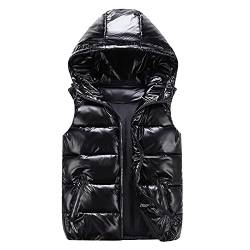 OBiQuzz Daunenweste Herren Mit Kapuze Glänzend Weste Bodywarmer Steppweste Ärmellose Kapuzenweste Daunenweste Reißverschluss Weste Sportweste Zip Wärme Freizeit Outdoor Style Männer Übergangsjacke von OBiQuzz