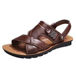 Pantoletten Herren Leder Sandalen Sommer Pantolette Geschlossene Sandale Slippers Slide Atmungsaktiv Mesh Clogs Sandals Rutschfest Hausschuhe Sommerschuhe Strandschuhe Bequemen Slipper Schuhe Gr.38-48 von OBiQuzz