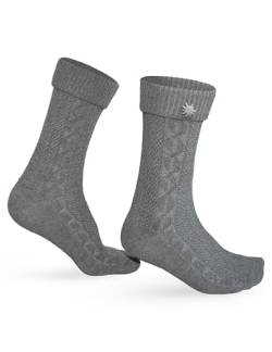 OCERA 2 Paar Trachten Socken für Damen und Herren mit Edelweiß-Pin, Oktoberfest Strümpfe in verschiedenen Farben, Gr. 43-46 in grau von OCERA