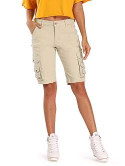 OCHENTA Bermuda Cargo-Shorts für Damen, lässige Baumwolle, mehrere Taschen, Outdoorkleidung, Khaki, 50 von OCHENTA