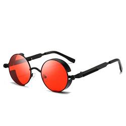 OCKULT Vintage Steampunk Rot Sonnenbrille Männer Runde Punk Legierung Metall Retro Sonnenbrille matrix Gothic Shades Stil Frauen kinder, Brille, Rot/Schwarz von OCKULT