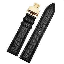 OCNFZ Crocodile -Leder -Uhrband für jedes Marken -Armband 12 13 14 15 16 17 18 19 20 22 23 24 -mm -Träger mit Klappverschluss(Black gold,21mm) von OCNFZ