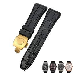 OCNFZ Für Franck Muller Uhrenarmband 28mm Rindsleder Silikon Uhrenarmband Nylon Gummi Faltschließe Uhrenarmbänder Für Männer Armband(Black black gold) von OCNFZ