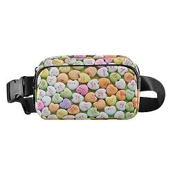 Bunte Süßigkeiten Gürteltasche Mode Reise Brusttasche Unisex Mini Gürteltasche mit verstellbarem Gurt, Love Stone Text von ODAWA