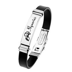 12 Konstellationen Sternzeichen Armband Damen Surferarmband Armreif Seil Sternbild Edelstahl Manschette Männer Gummi Horoskop Astrologie Armband mit Pulseras Schmuck (Wassermann) von ODETOJOY