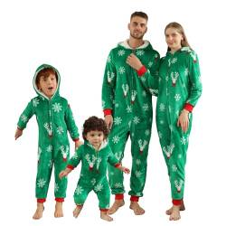 OEAK Weihnachten Schlafanzug Familien Einteiler Jumpsuit Teddy Fleece Schlafoverall Pyjama Overall Flauschig Onesie Warm Strampelanzug Nachtwäsche,Grün,Damen,XXL von OEAK