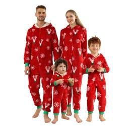 OEAK Weihnachten Schlafanzug Familien Einteiler Jumpsuit Teddy Fleece Schlafoverall Pyjama Overall Flauschig Onesie Warm Strampelanzug Nachtwäsche,Rot,Damen,L von OEAK