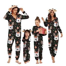 OEAK Weihnachts Schlafanzug Familie Einteiler Onesie Weihnachtspyjama Jumpsuit mit Kapuze und Reißverschluss Hausanzug für Damen Herren Kinder Baby,Unisex Baby-Schwarz Elch,9 Monate von OEAK