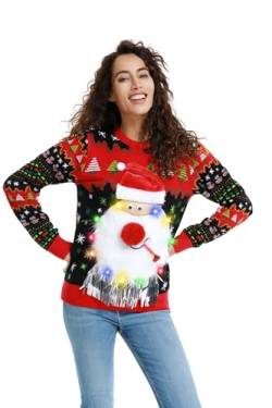 OFF THE RACK Hässlicher Weihnachtspullover Damen Unisex Lustiger LED Chunky Gestrickter Festlicher Pullover für Party Santa L von OFF THE RACK