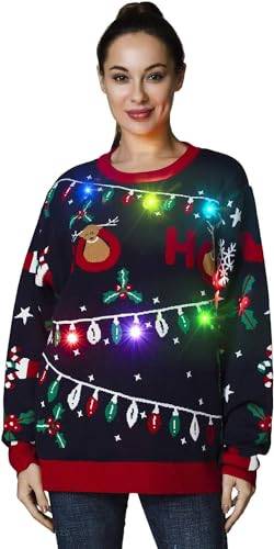 OFF THE RACK Womens Lustig LED Weihnachtspullover für Damen Strickpullover für Weihnachtsparty Pullover Sweater, All The Festive Trimmings, M von OFF THE RACK