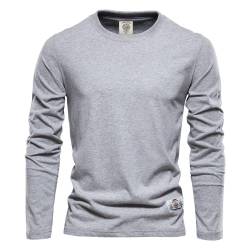 Herren Langarm Basic Shirts Einfarbig Lässige Oberteile T-Shirt mit Rundhalsausschnitt Herren Lässige Baumwolle Slim Fit Langarm T-Shirt Herren Baumwolle Rundhals T-Shirt Solides lässiges T-Shirt von OHXSM