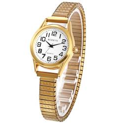 OIDEA Analoge Armbanduhr, rund, elastisch, Quarz, für Damen und Herren, große arabische Ziffern, klar und leicht zu lesen, ausziehbares Armband aus Edelstahl, für Freizeit, Business, Geschenk, O-Gold von OIDEA