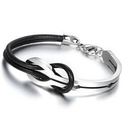 OIDEA Herren Damen Armband, Lieben Infinity Zeichen Unendlichkeit Symbol Armreif Armkette Armschmuck, Edelstahl Leder, Schwarz Silber Unendlichkeitszeichen Liebe Geschenk Valentinstag von OIDEA