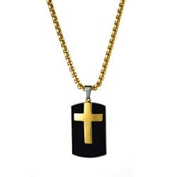 OIDEA Herren Halskette Dogtag Kreuz: Schwarz Dog Tag mit Gold Weizenkette Modische einfache glänzende Militärkreuz aus Edelstahl Geschenk für Männer Junge von OIDEA