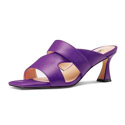 OISEGOP Damen Mittlerem Absatz Heel Eckige Zehenkappe Sandalen Slip-on Büroschuhe Lässig Klassisch Sommer Pantoletten Schuhe Tiefviolett 41 EU von OISEGOP