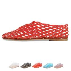 OKESYO Jelly Sandals für Damen, Netz-Ballerinas für Damen, Ballerinas Flache Schuhe Damen Schuhe, Sommer Fischnetz Flache Jelly Sandalen, Weiche Sohle, Breiter Zeh(Rot) von OKESYO