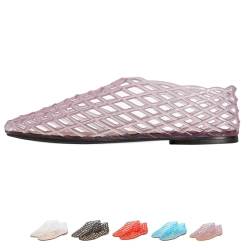 OKESYO Jelly Sandals für Damen, Netz-Ballerinas für Damen, Ballerinas Flache Schuhe Damen Schuhe, Sommer Fischnetz Flache Jelly Sandalen, Weiche Sohle, Breiter Zeh(Rosa) von OKESYO