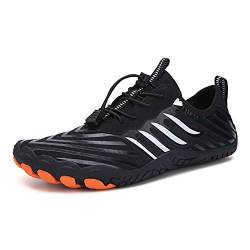 OKESYO Unisex Barfußschuhe Herren Damen Atmungsaktiv Traillaufschuhe rutschfest Badeschuhe Schnell Trocknend Wasserschuhe mit Breiter Zehenbox Gr. 35-46 (Schwarz) von OKESYO