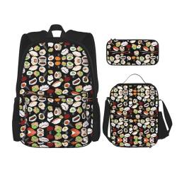 OKFSTY Japanischer Sushi-Rucksack, 40,6 cm, für Jungen, Vorschule, Grundschul-Büchertasche und Lunchbox, leicht, Schwarz, 3 Stück, Schwarz , Einheitsgröße, Schulranzen-Set von OKFSTY