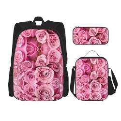 OKFSTY Red Rose Rucksack, 40,6 cm, für Jungen, Vorschule, Grundschul-Büchertasche und Lunchbox, leicht, 3-teilig, Schwarz , Einheitsgröße, Schulranzen-Set von OKFSTY