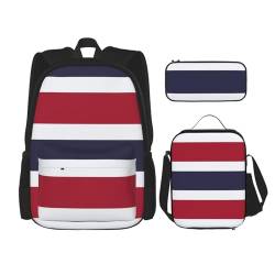 OKFSTY Rucksack mit Thailand-Flagge, 40,6 cm, für Jungen, Vorschule, Elementar-Büchertasche und Lunchbox, leicht, 3 Stück, Schwarz , Einheitsgröße, Schulranzen-Set von OKFSTY