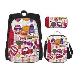 OKFSTY Schulzeitung in englischer Sprache, 3-teilig, Rucksack, 40,6 cm, für Jungen, Vorschule, Grundschul-Büchertasche und Lunchbox, geringes Gewicht, Schwarz , Einheitsgröße, Schulranzen-Set von OKFSTY