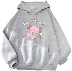 OLIPHEE Damen Dinosaurier Kapuzenpullover Mädchen Kawaii Sweatshirt Teenager Casual Funny Locker Langarm Cartoon Anime Hoodie Grau M von OLIPHEE