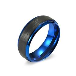 OLLWBYDM 8Mm Wolfram Ring, Matte Gebürstet Bandring Eheringe Trauringe, Schwarz Gold Ring, Blau Schwarz, 57 von OLLWBYDM